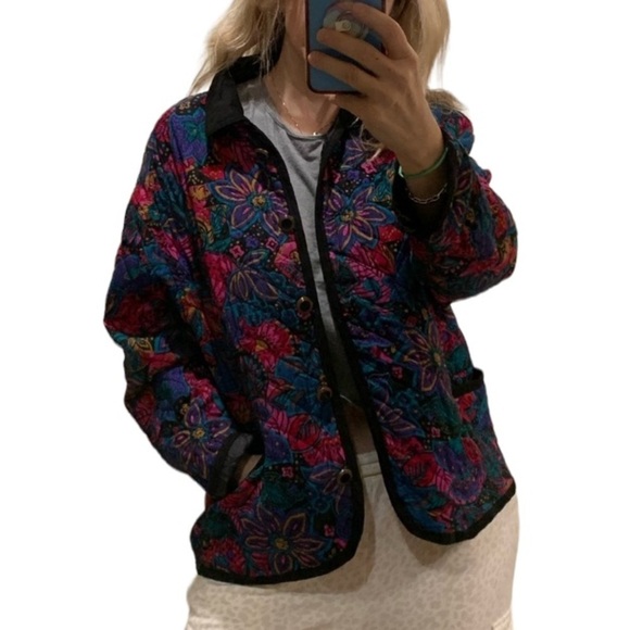 VTG Boston Traveler Y2K Boho Floral Quilted Jacket Folk Style Colorf Women Large - Picture 2 of 12